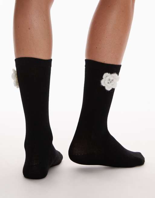 & Other Stories – Svarta strumpor med vita, virkade blommor, 3 av 3