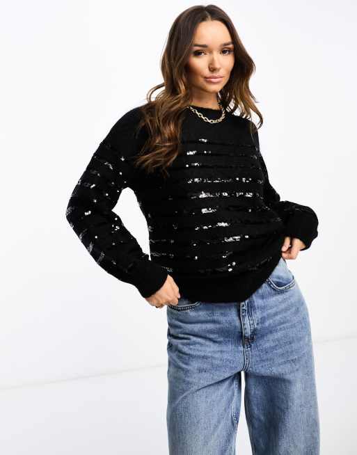 & Other Stories - Sweater van pluizig garen van wolmix met strepen van lovertjes in zwart