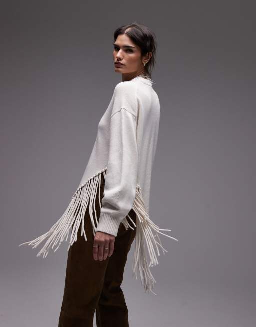 トップス Andequal asymmetry fringe knit & Other Stories sweater with asymmetric fringe hem in off white | ASOS