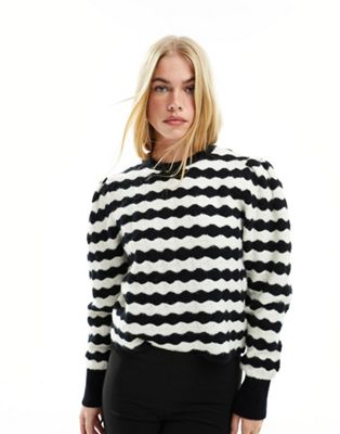 & Other Stories sweater with volume sleeves in mono scalloped stripe
