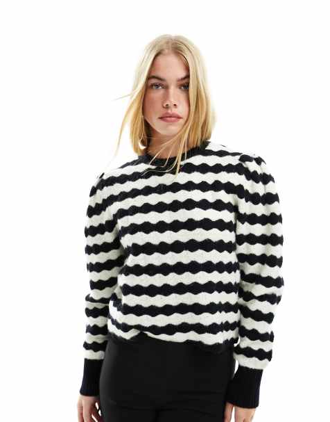 & Other Stories sweater with volume sleeves in mono scalloped stripe - view 1