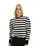 [Other Stories] & Other Stories sweater with volume sleeves in mono scalloped stripe-Multi L MONO