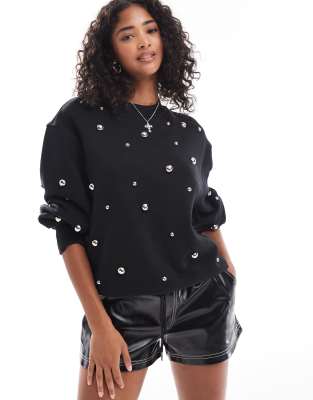 & Other Stories - Sweatshirt in Schwarz mit silberfarbener All-over-Nietenverzierung