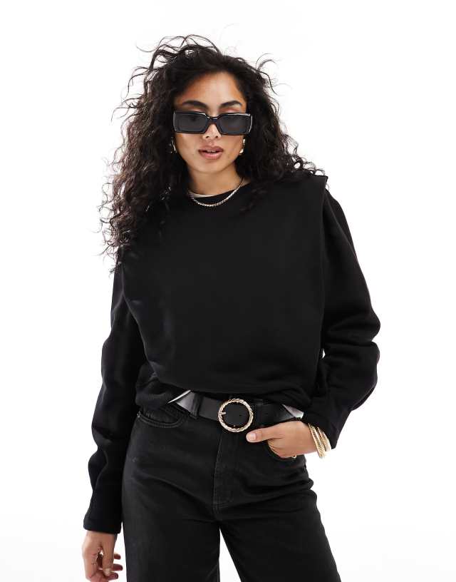 & Other Stories - sweatshirt with bold shoulder and pleated cuffs  in black