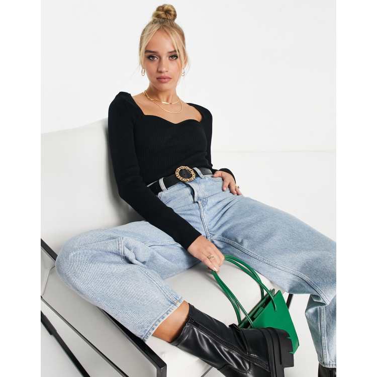 u0026 Other Stories sweetheart neckline knitted top in black | ASOS