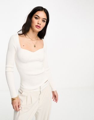 & Other Stories sweetheart neckline knitted top in white