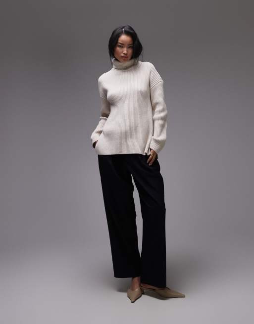 & Other Stories – Sweter oversize w kolorze złamanej bieli z dzianiny z mieszanki wełny i bawełny