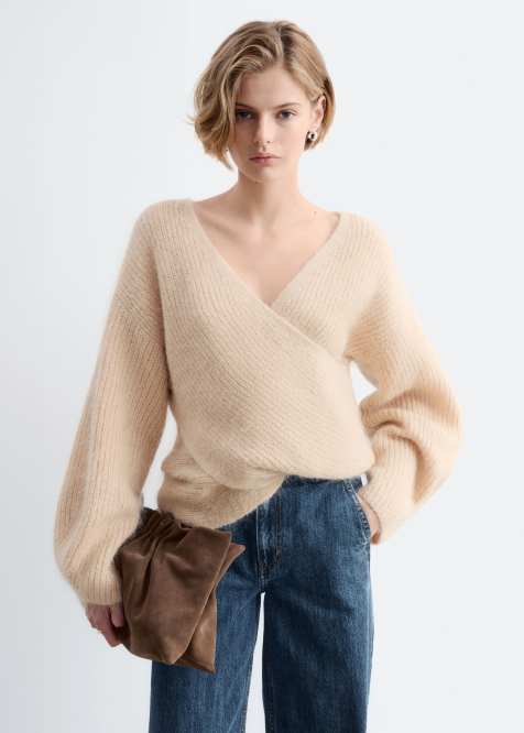 & Other Stories sweter z kopertowym przodem z mieszanki moheru w kolorze beżowym - view 1