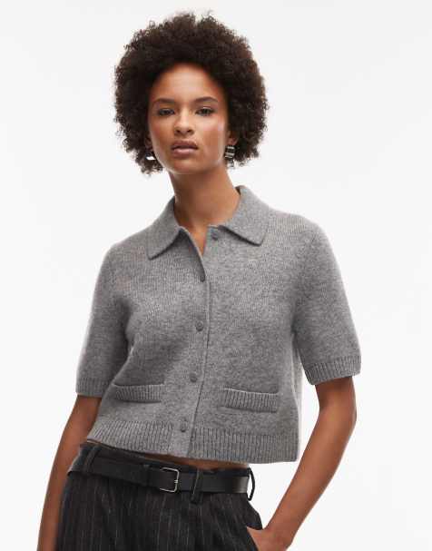 & Other Stories short sleeve wool cardigan jacket in grey with lining