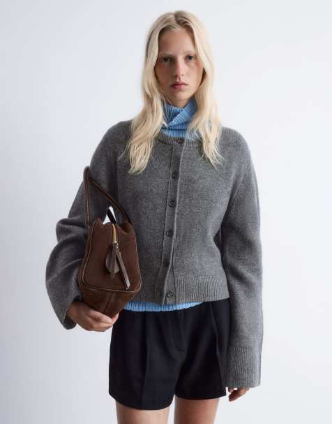 & Other Stories pure wool cardigan in grey  with contrast tonal cuff