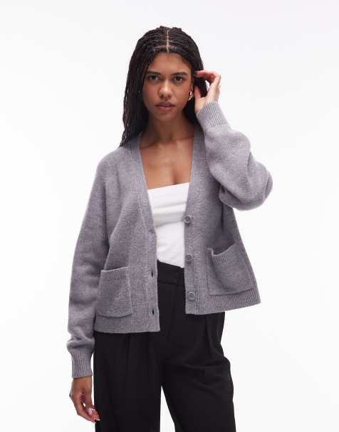 & Other Stories wool blend cardigan with patch pockets in grey melange