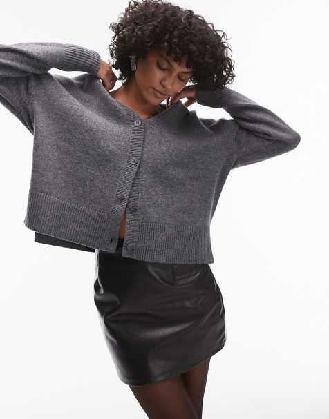 & Other Stories – Szary wełniany kardigan z dekoltem w szpic i obszernymi rękawami - view 1