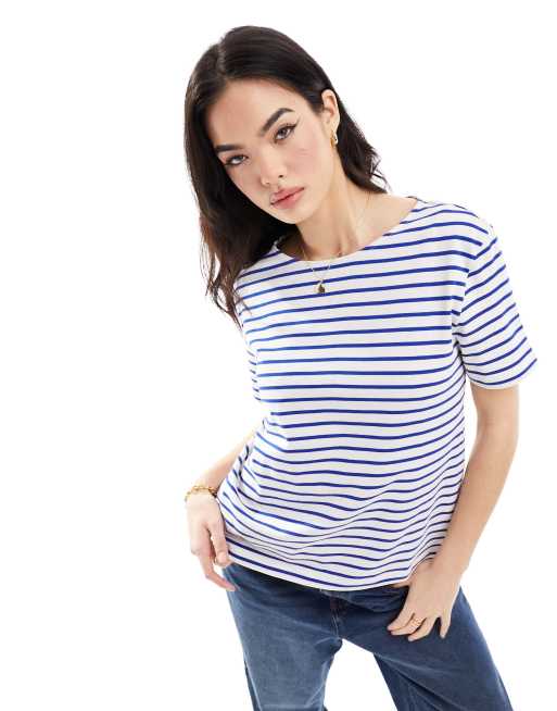 & Other Stories - T-shirt a maniche corte a righe blu navy e bianche