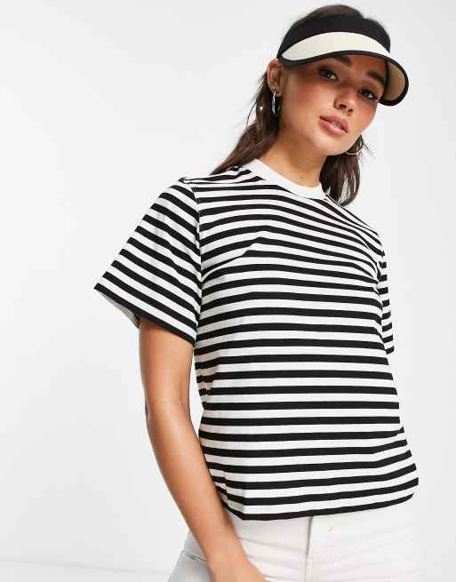 & Other Stories - T-shirt comoda a maniche corte in cotone a righe - BLACK