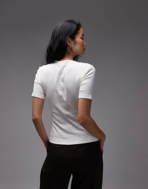 & Other Stories - T-shirt côtelé en jersey ultra-doux - Blanc cassé, 2 de 4