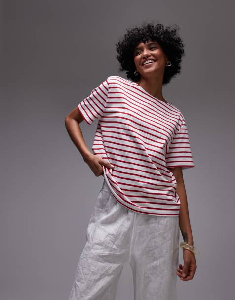 & Other Stories - T-shirt décontracté à manches courtes avec rayures - Rouge et blanc - view 1