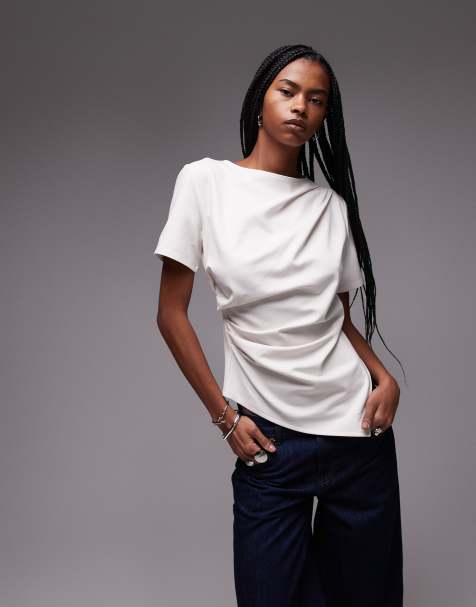 & Other Stories - T-shirt en jersey drapé sur le devant à ourlet fendu asymétrique - Blanc - view 1