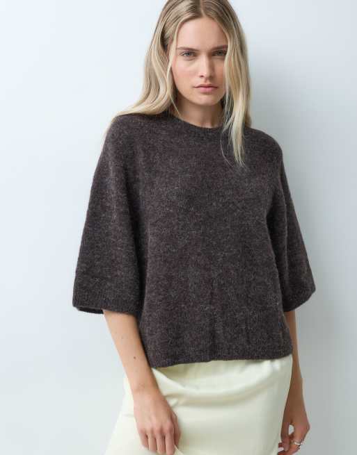 & Other Stories t-shirt en maille à manches courtes coupe relaxed marron, 4 de 4