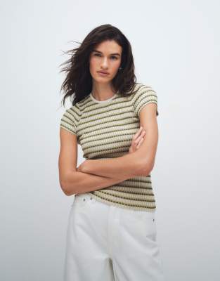 T-shirt en maille à rayures - Vert XS
