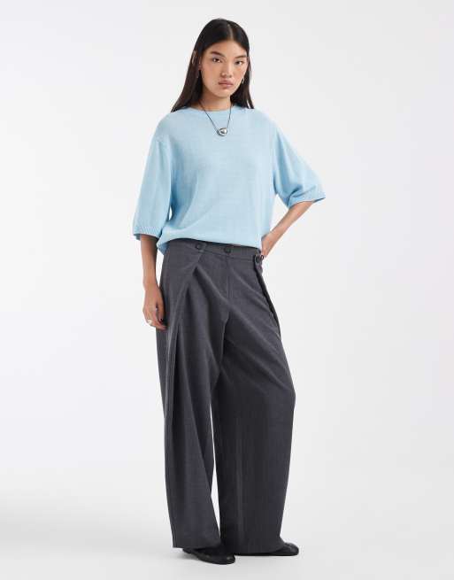 & Other Stories t-shirt in maglia aperta, maniche corte, morbida, in puro cotone, blu, 2 di 4