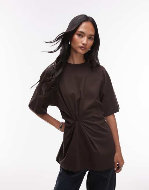 & Other Stories - T-shirt marrone con dettagli arricciati