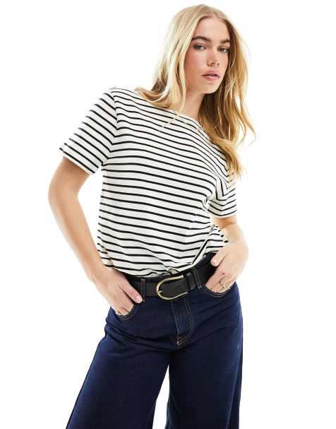 & Other Stories - T-shirt met korte mouwen en strepen in zwart en wit - view 1