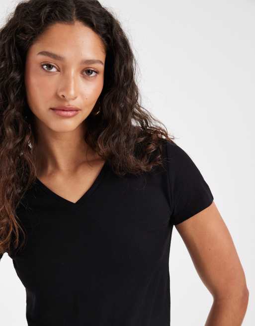 & Other Stories - T-shirt met V-hals in zwart, 3 van 4