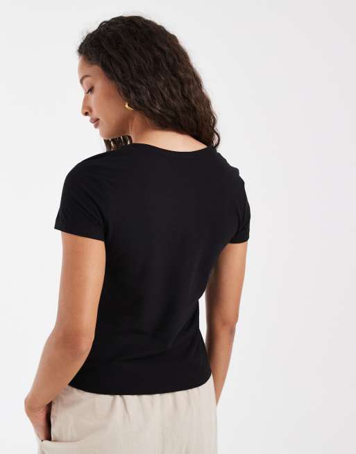 & Other Stories - T-shirt met V-hals in zwart, 4 van 4