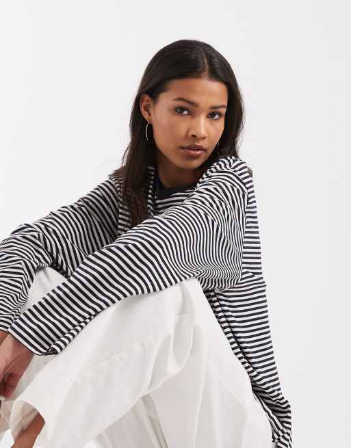 & Other Stories - T-shirt oversize a maniche lunghe blu scuro a righe, 2 di 4