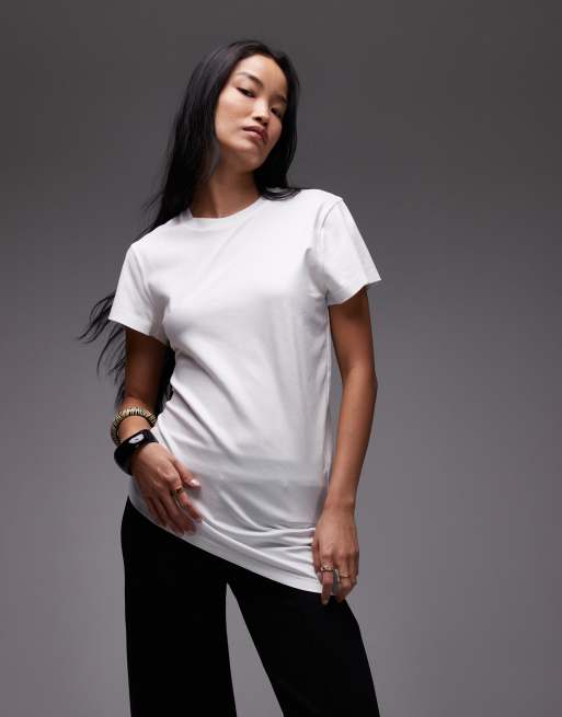 & Other Stories - T-shirt taglio lungo in jersey bianco sporco con dettaglio asimmetrico drappeggiato