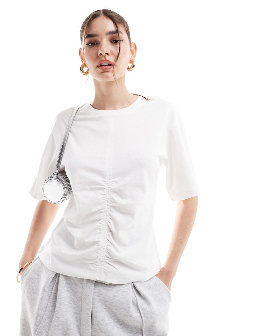 & Other Stories t-shirt top with ruche front in white