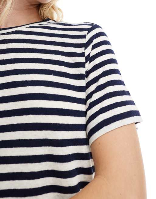 & Other Stories - T-shirt vestibilità comoda in misto lino a righe bianche e blu, 3 di 4