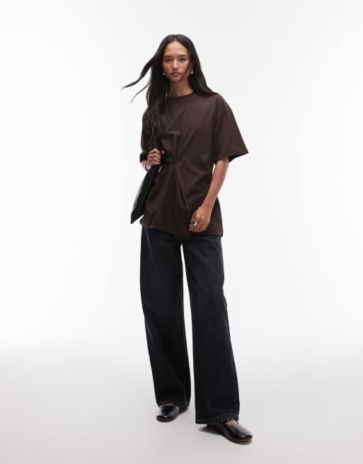 & Other Stories t-shirt with ruched detail in brown, 3 of 4