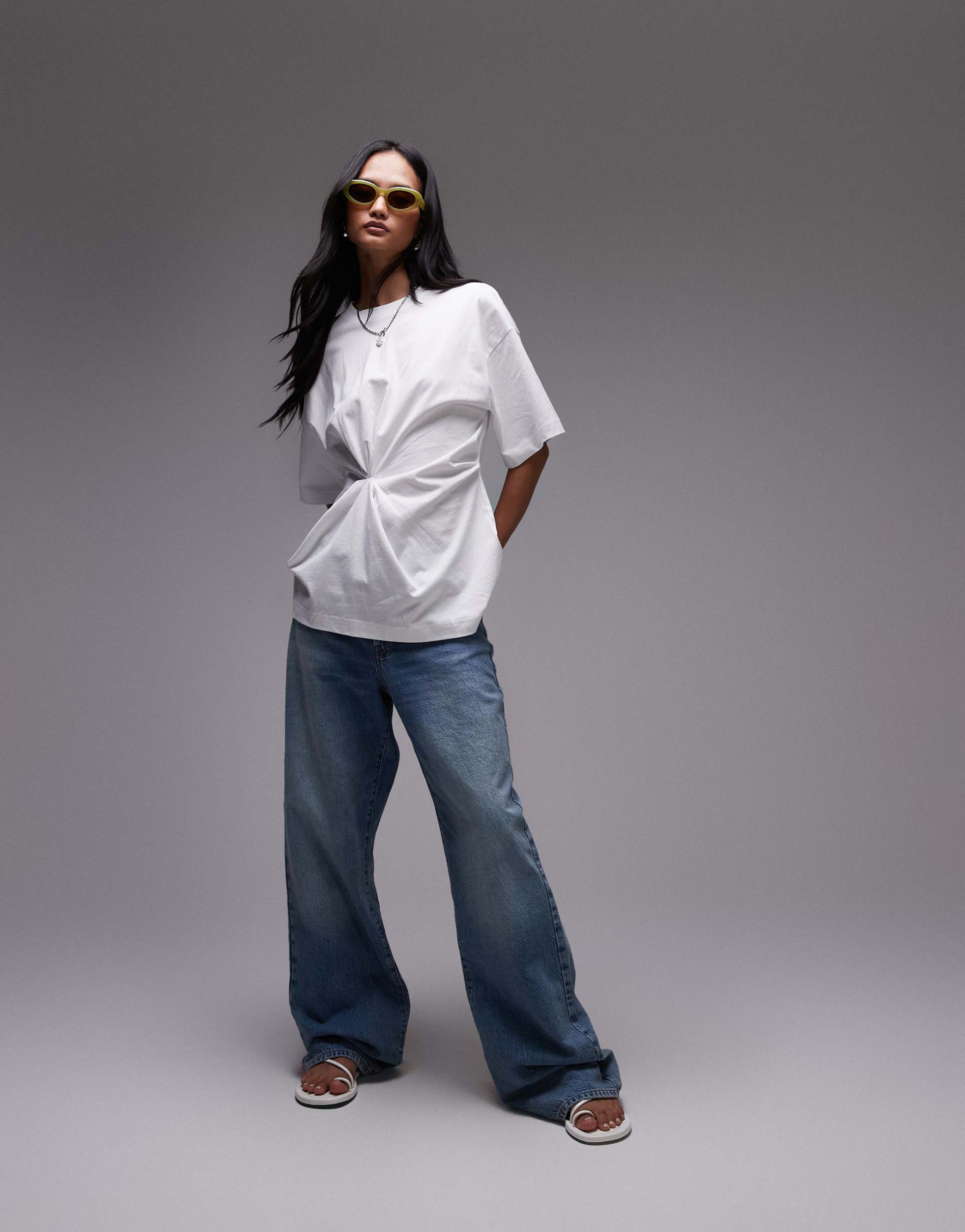 & other stories t-shirt with ruched detail in white