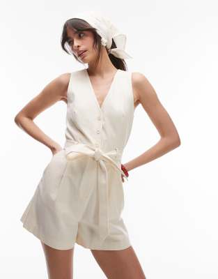 & Other Stories Tailored Belted Romper With V Neck In White