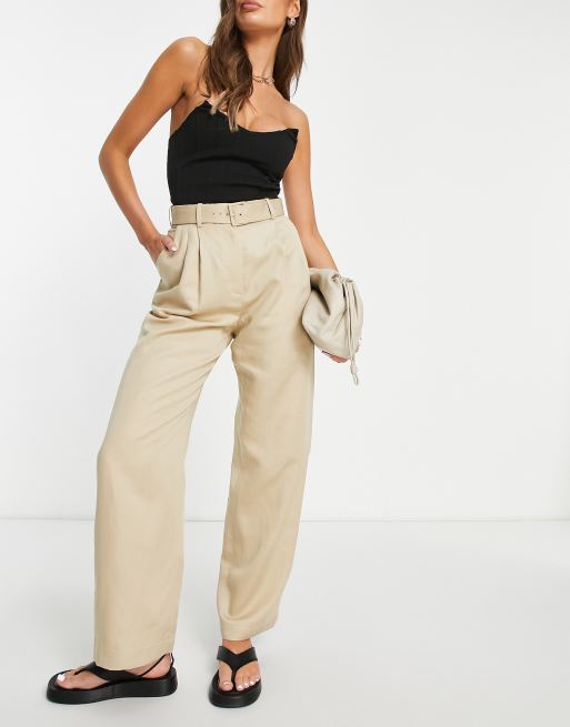  Other Stories Tailored Belted Straight Leg Trousers In Beige