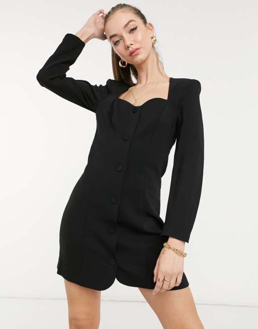 Black button store down mini dress