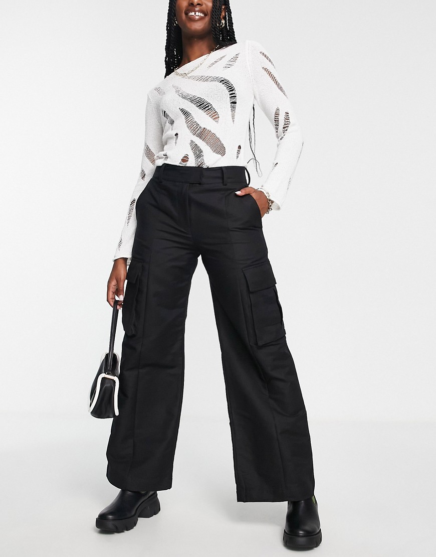 & Other Stories tailored cargo trousers in black