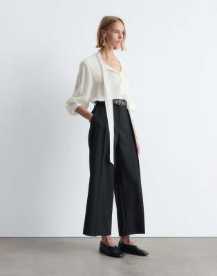 & Other Stories Tailored Cropped Pants With Front Tuck Pleat In Black