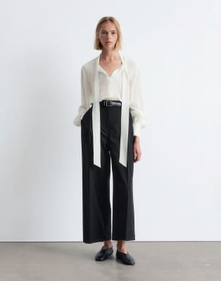 & Other Stories & Other Stories tailored cropped trousers with front tuck pleat in black