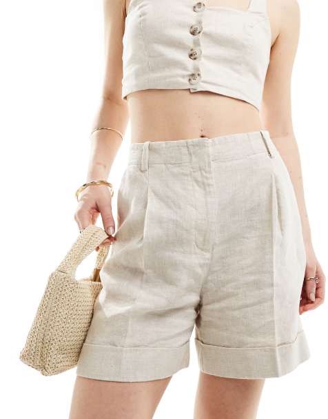 & Other Stories tailored linen shorts in beige - view 1