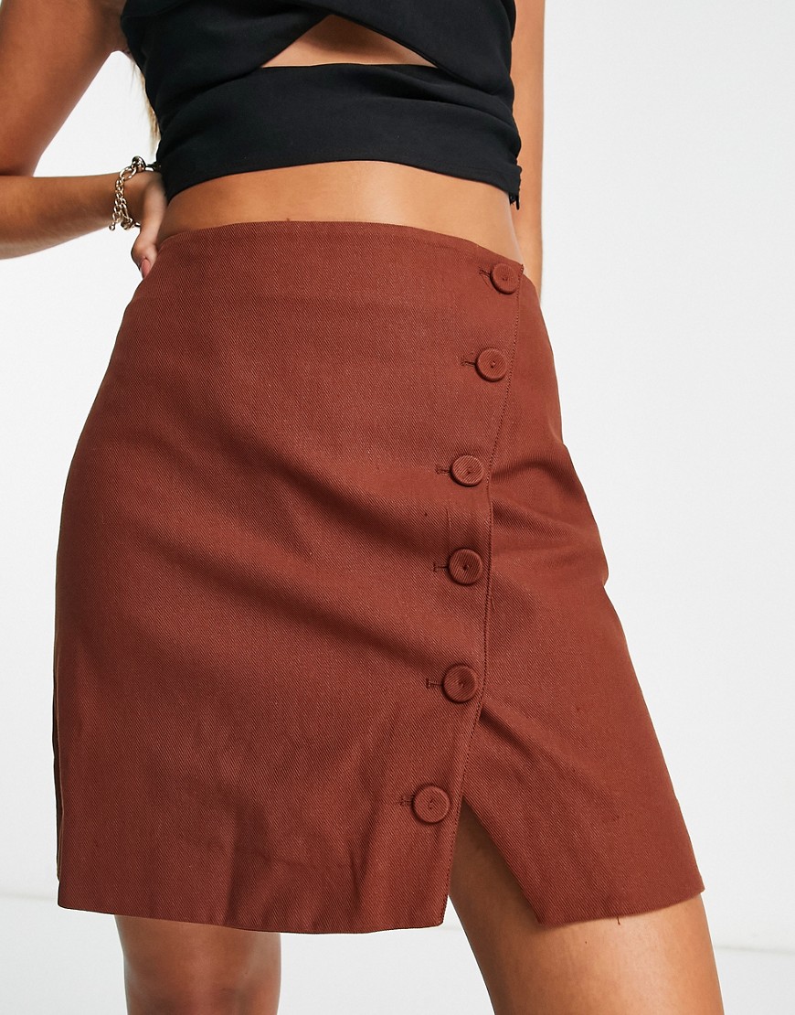 & Other Stories tailored mini skirt with asymmetric detail in rust-Orange