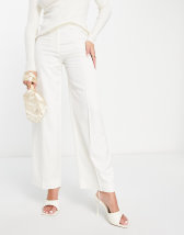 Bershka cropped tailored kick flare pants in white