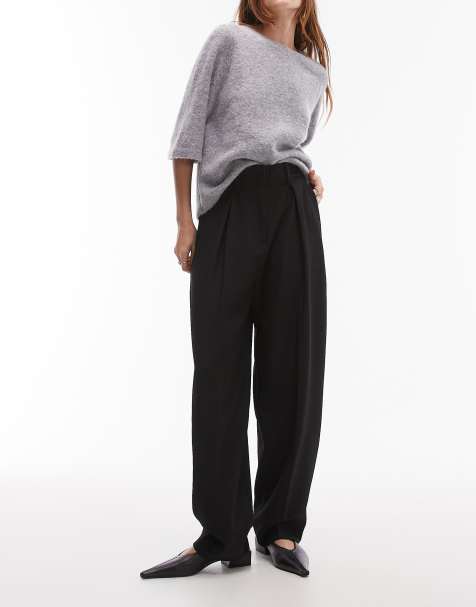& Other Stories tailored tapered leg trousers with front pleat detail in black