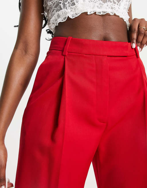 Red Belted Tapered Peg Trousers - Jessika – Rebellious Fashion