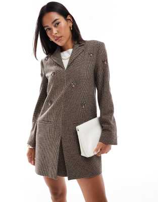 & Other Stories & Other Stories tailored tweed blazer mini dress in brown dogtooth check