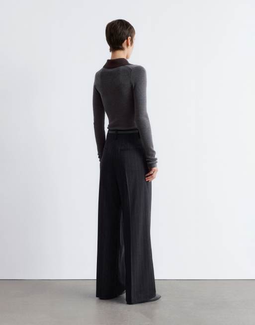 & Other Stories tailored wide leg pants in grey (part of a set), 4 of 4