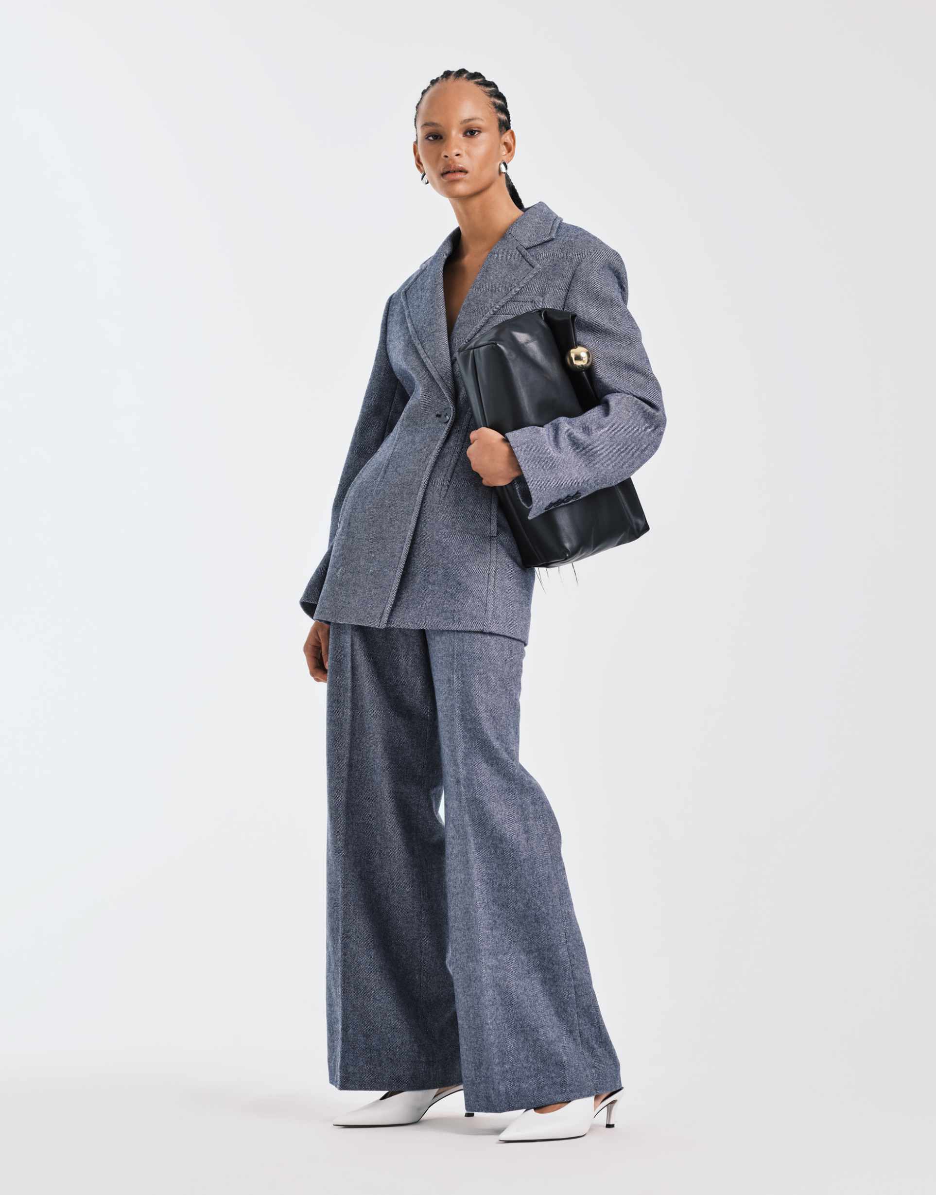 & other stories tailored wool blend wide leg pants in dusty blue - part of a set