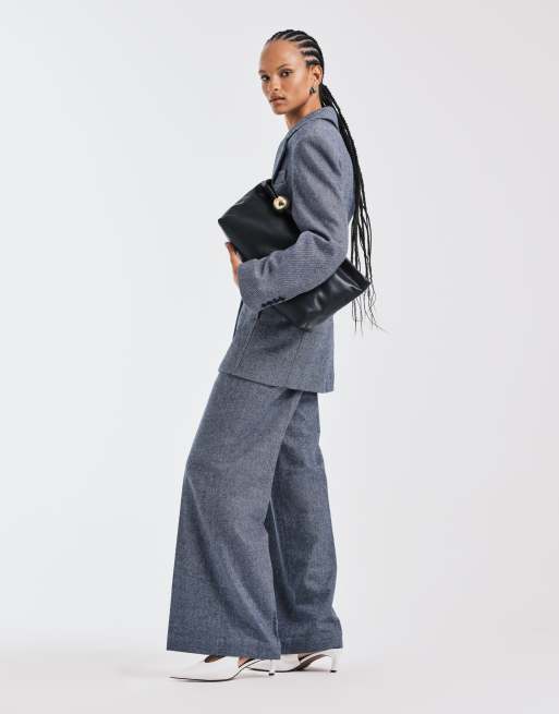 & Other Stories tailored wool blend wide leg pants in dusty blue - part of a set, 2 of 5