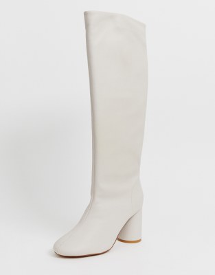 white leather boots knee high